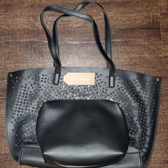 Pink Haley Black Mesh tote bag with a matching crossbody bag - Picture 10 of 16